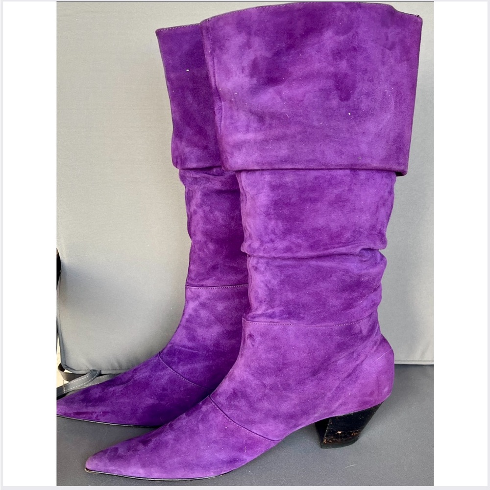 Vintage Nordstrom Purple Suede Slouched Boots 10/11 - Picture 2 of 9
